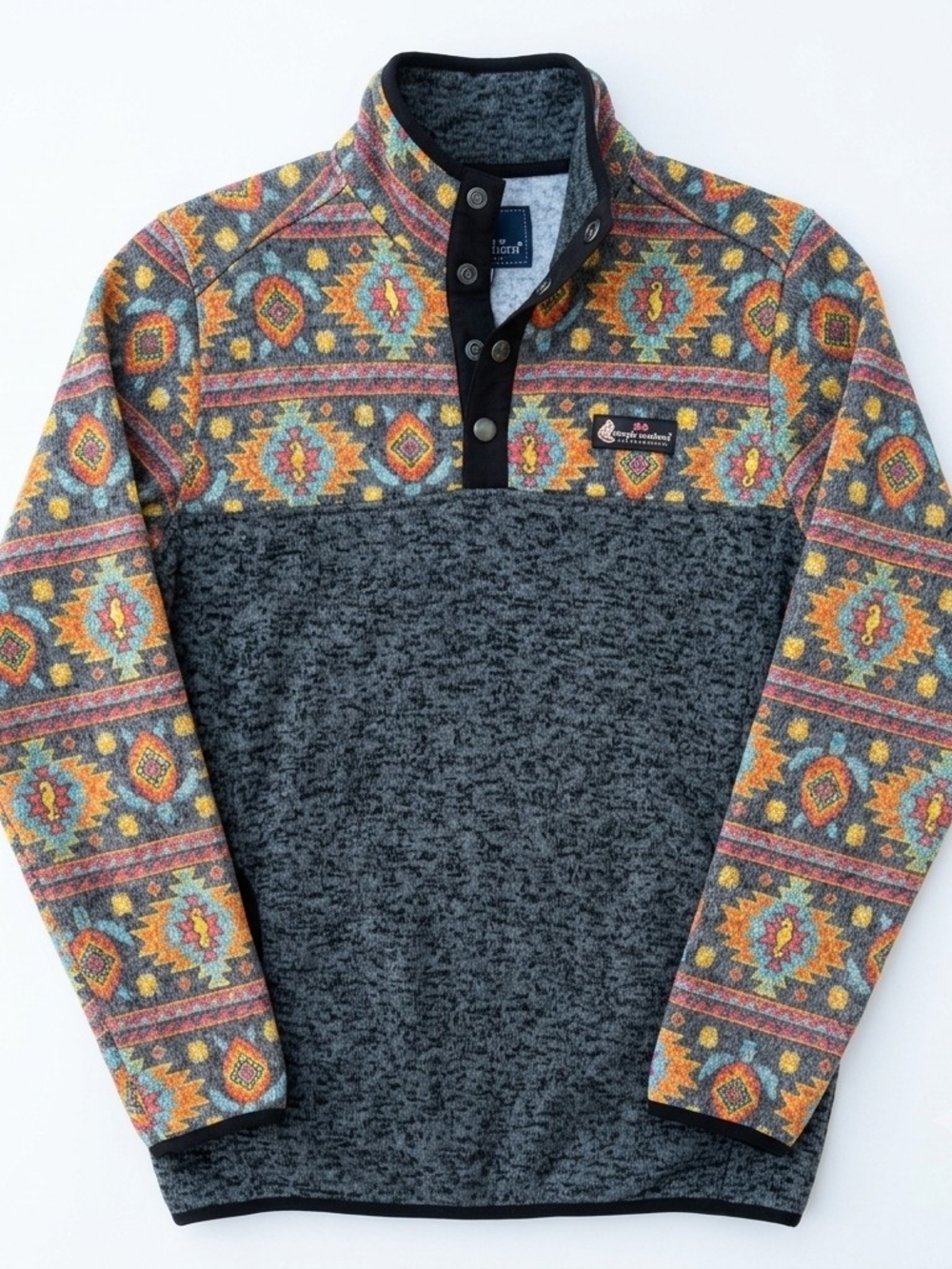 Simply Southern Southwestern Aztec Fleece Snap Pullover Small Gray